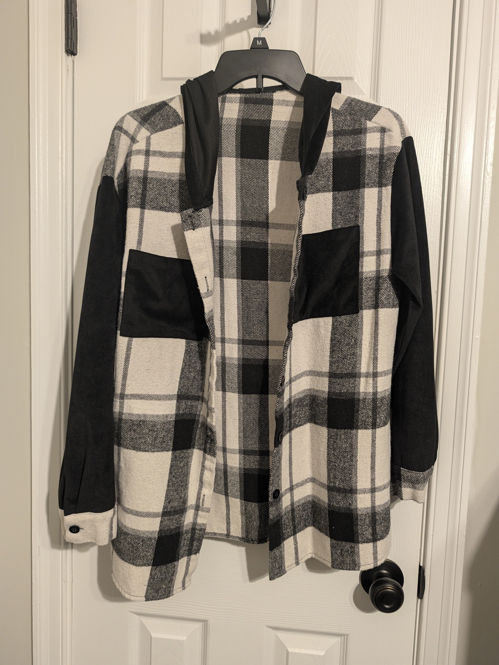 Black & White Plaid Hooded Shacket Jacket